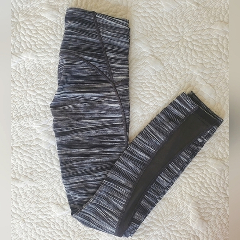 Lululemon Train Times Pant Black White Leggings Striped Mesh Low Tide Alpine 4
